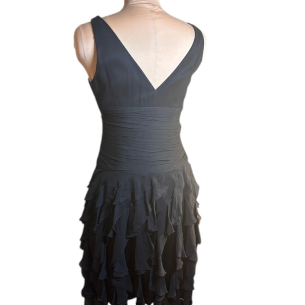 Laundry by Shelli Segal 100% Silk Black Cocktail Dress Carwash Hem Size 2 - Picture 2 of 8